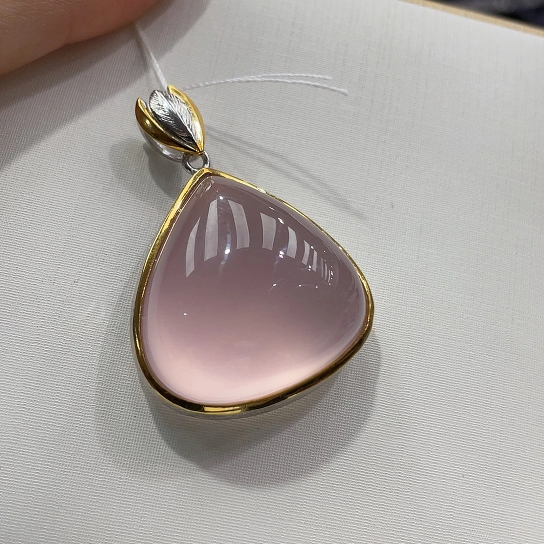 珠宝半成品水晶银S925镶嵌粉水晶