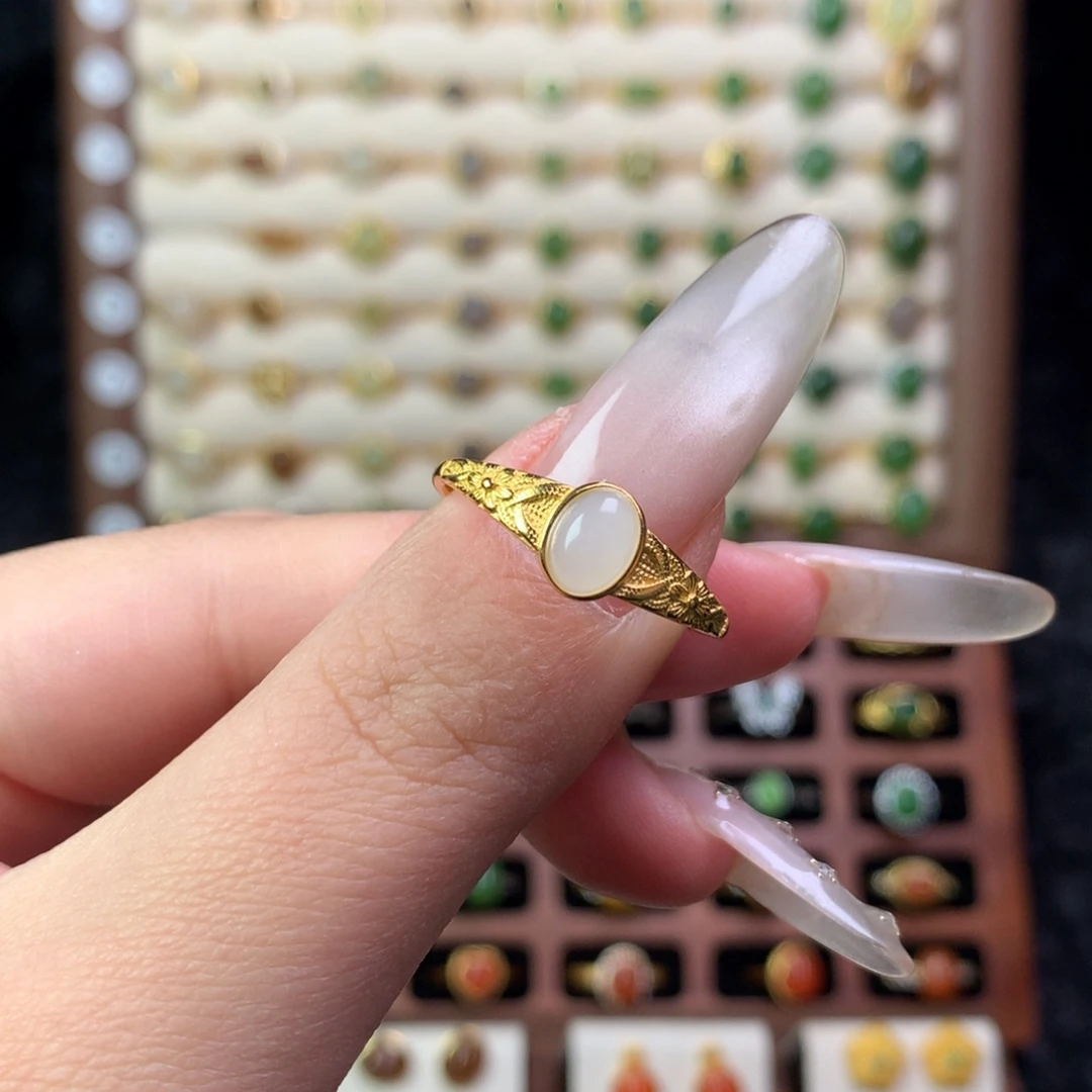 和田玉银S925镶嵌戒指