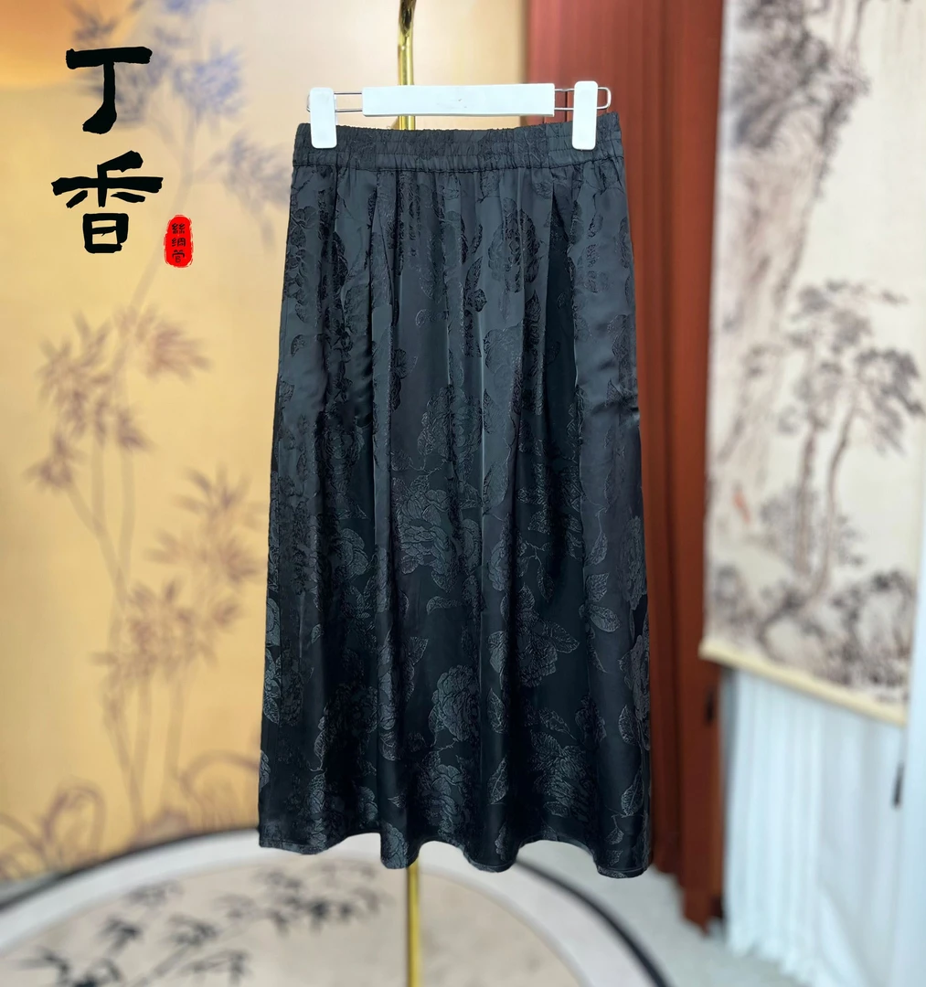 811高端刻丝提花优雅A字开叉一步裙优雅大方简约半身裙女