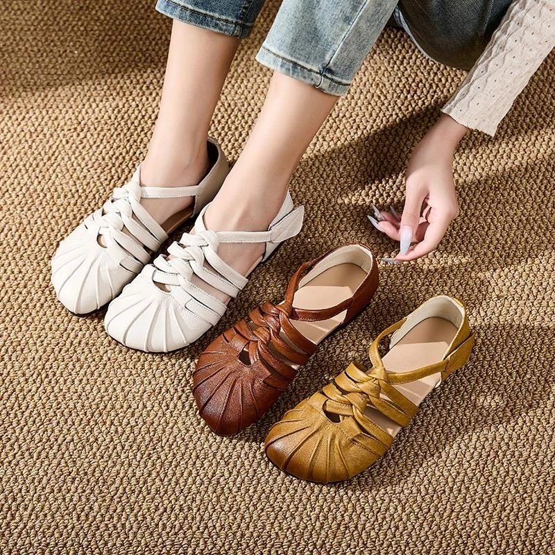 头层牛皮复古文艺风凉鞋女夏季妈妈鞋软底舒适真皮宽脚玛丽珍女鞋