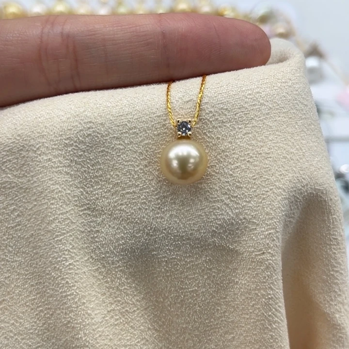 银S925镶嵌吊坠(不含链)海水珍珠金珠9-10mm 61号