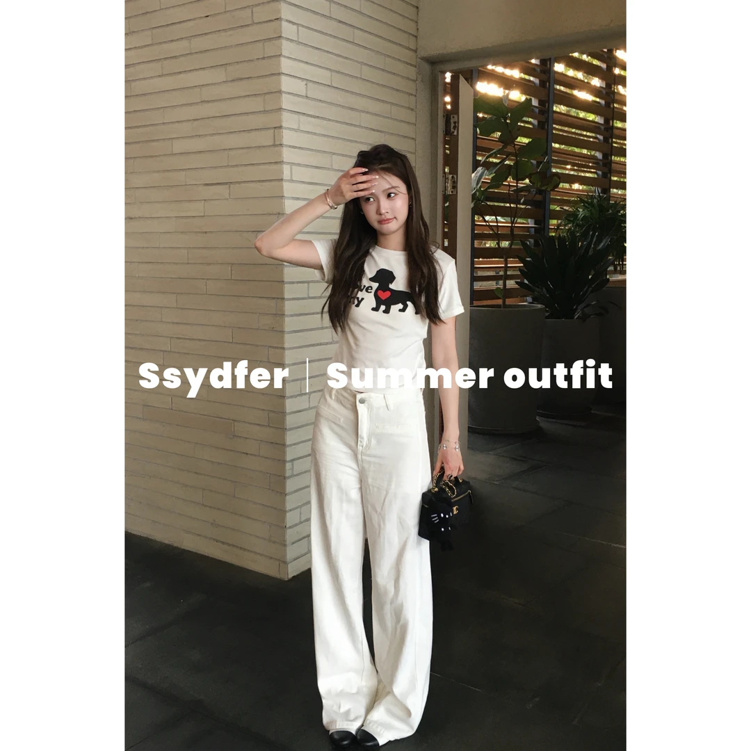 SSYDFER【长腿DNA】立体抓痕牛仔裤高腰阔腿宽松时尚百搭设计感