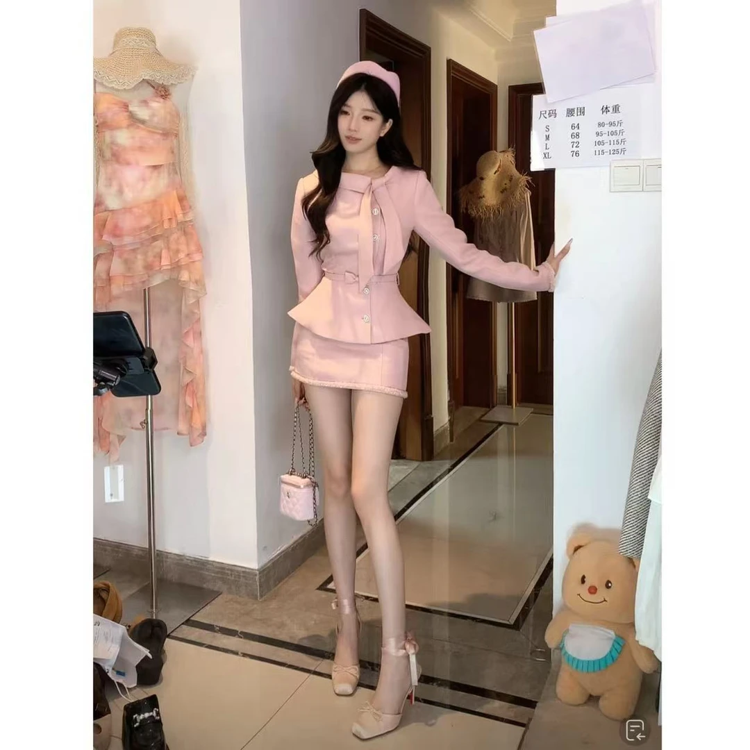 孟子义同款小香风收腰外套女早秋2025千金感包臀裙套装-1