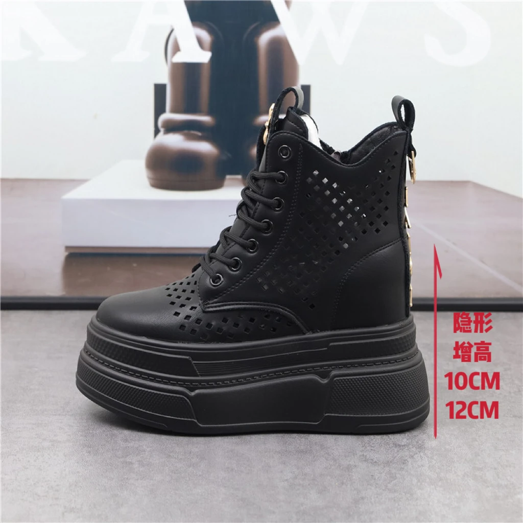 厚底增高12CM网靴女夏季镂空洞洞透气马丁靴小个子10cm百搭凉靴子