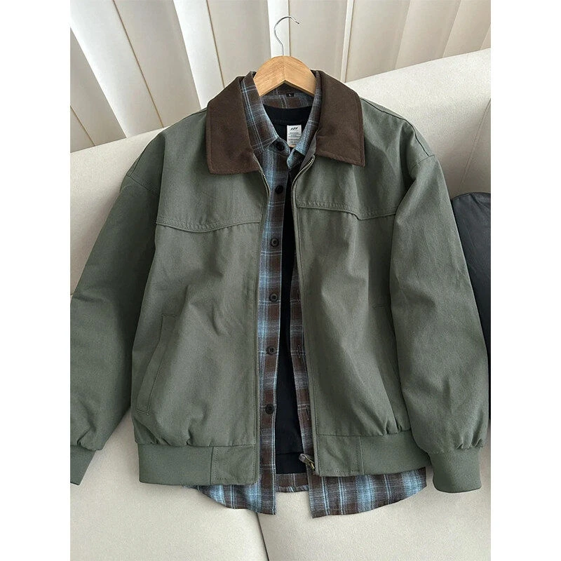 底特律正肩工装夹克男春秋季美式复古翻领棒球服哈灵顿巴恩风外套