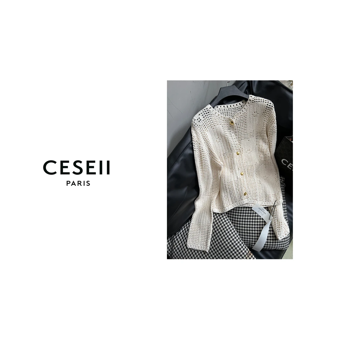 【XJ1260】CESEII秋冬新款时尚休闲纯手工勾花毛织开衫外套