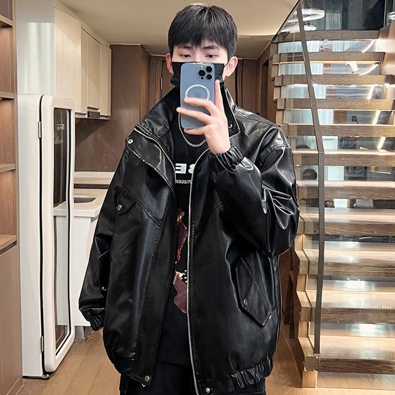 春季新款PU皮外套男女同款美式潮宽松机车服痞帅高级感复古夹克潮
