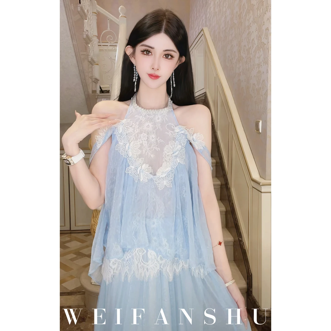 WEIFANSHU/魏凡舒【一路向北】春夏新款设计感蕾丝温柔甜美洋气套装