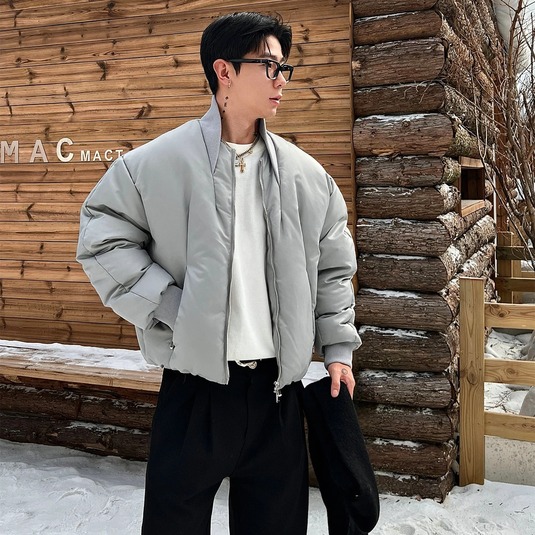 OXFREAK「几何线型绗缝」90白鸭绒飞行羽绒服男短款宽松外套冬季