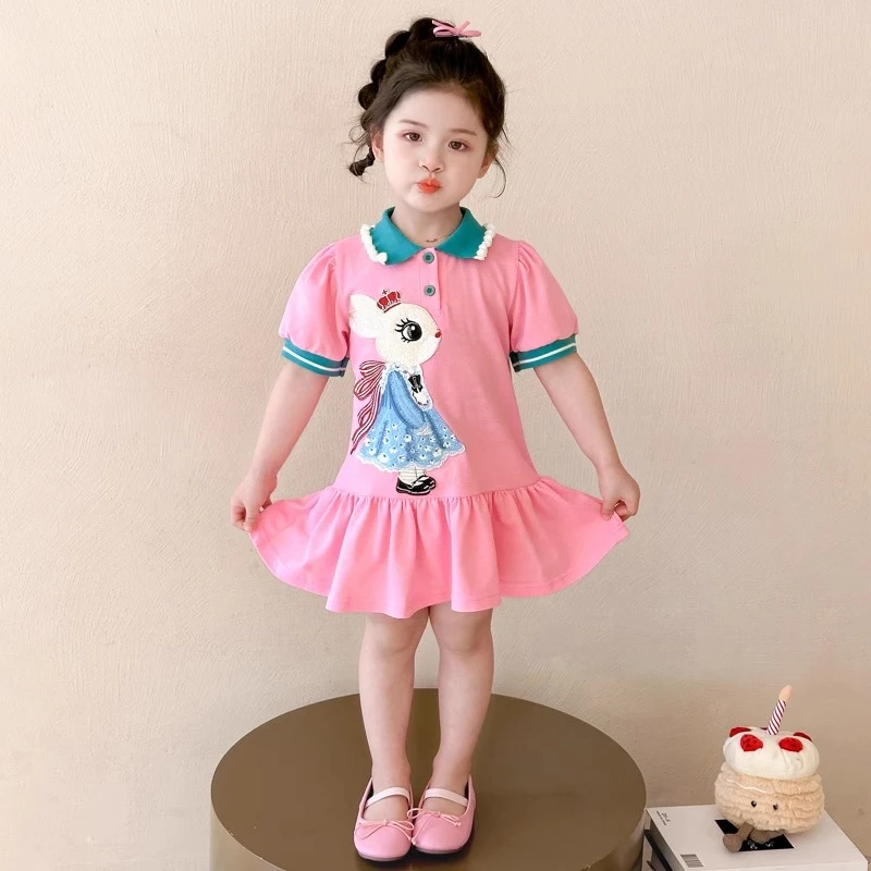 女童夏季连衣裙2025新款洋气宝宝T恤公主裙儿童小兔子夏装POLO裙