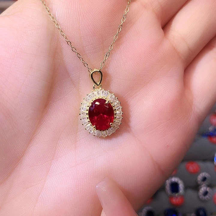 红宝石吊坠(赠链)银S925镶嵌