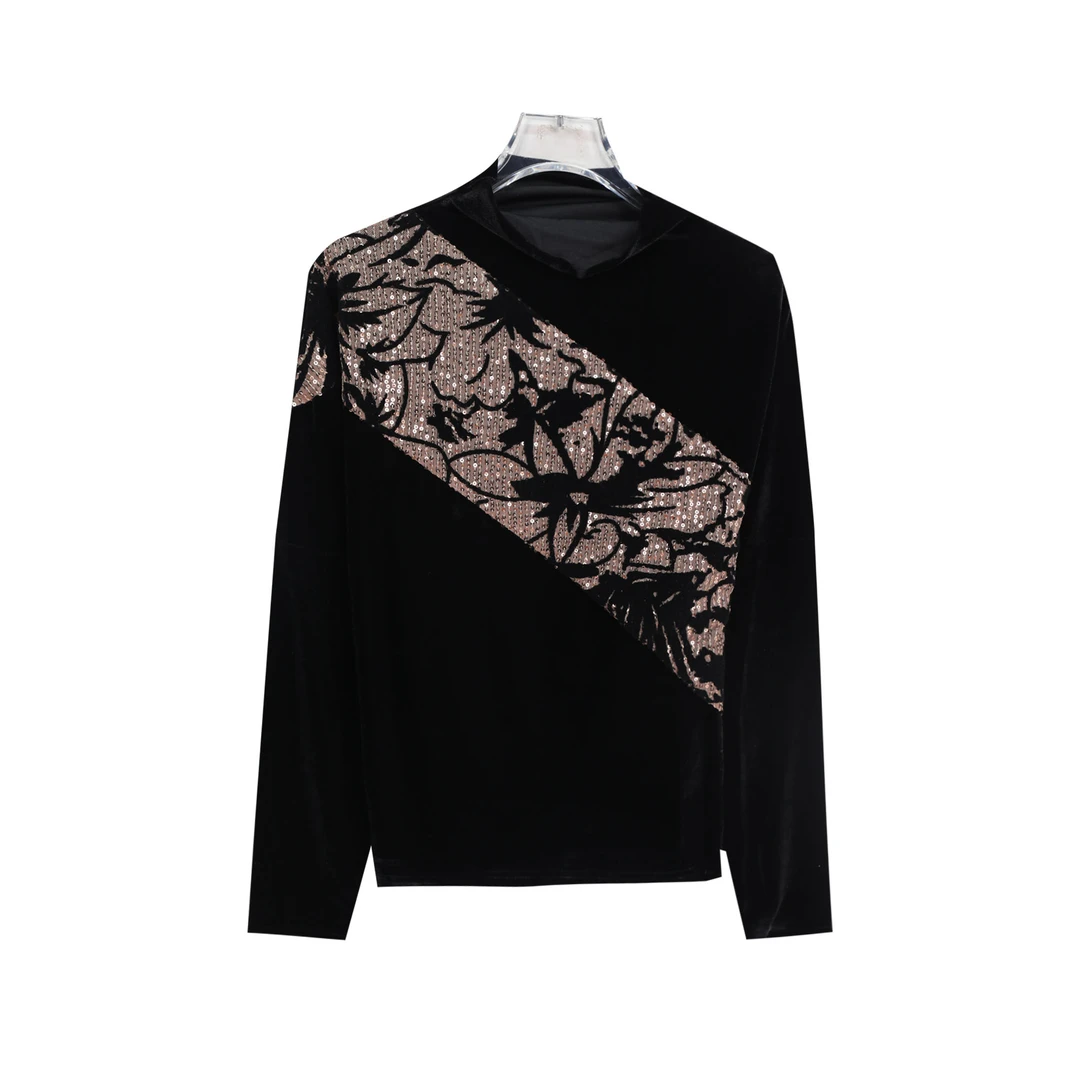 圆领重工闪片印花减龄显瘦洋气减龄T恤X27282