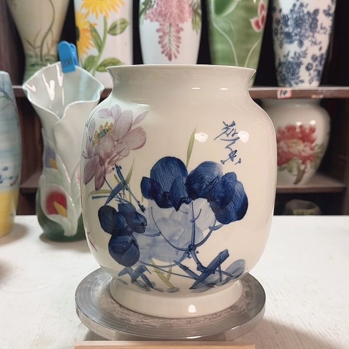陶冬瓜高27青花荷花陶瓷