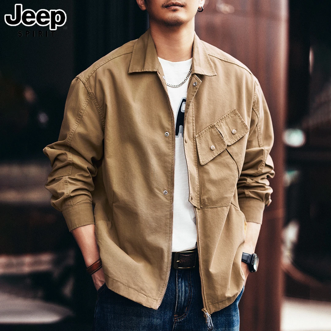 JEEPSPIRIT美式复古工装外套男春季潮牌宽松休闲痞帅硬汉夹克上衣