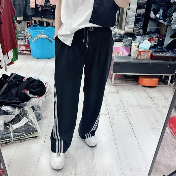 高品质休闲时尚斜三杠小阔腿休闲裤5818