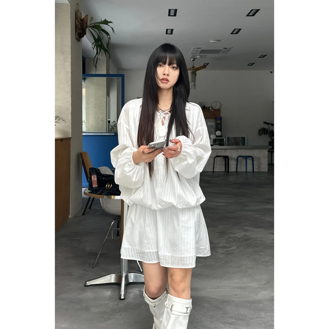 呆毛DM.FACTORY 【仲夏海贝】春季新款宽松遮肉显瘦条纹衬衣DMX3524