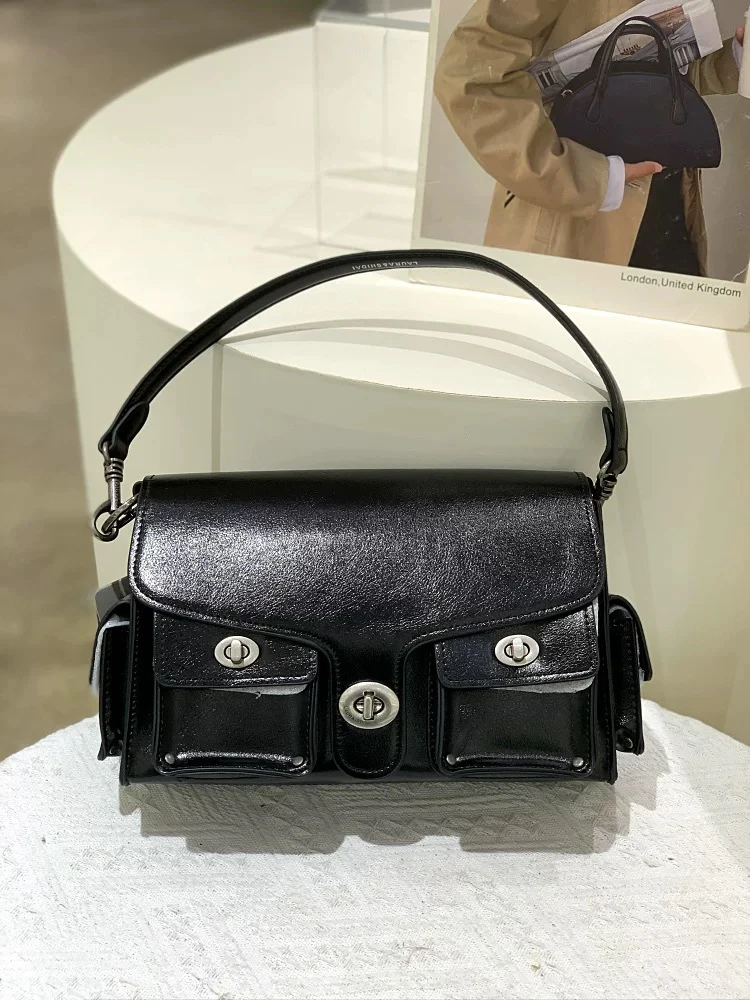 2025年女士新款时尚百搭方包纯黑简约高端时尚潮流款式24*9*15cm