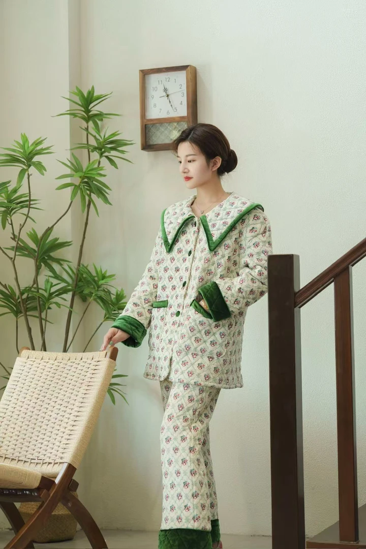 原木绿色碎花时尚可外穿家居服