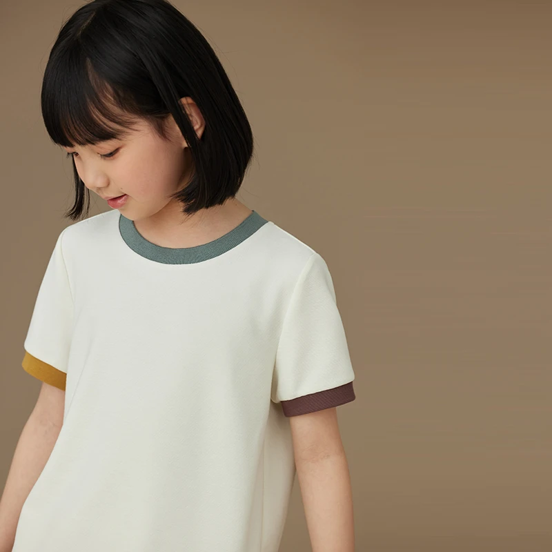 哈齿童装夏季白色T恤儿童休闲简约百搭凉爽男童女童撞色短袖上衣