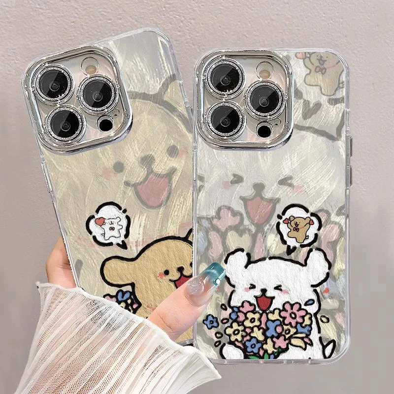 飞虎胜可爱线条小狗适用苹果16羽纱手机壳华为vivo小米15oppo情侣