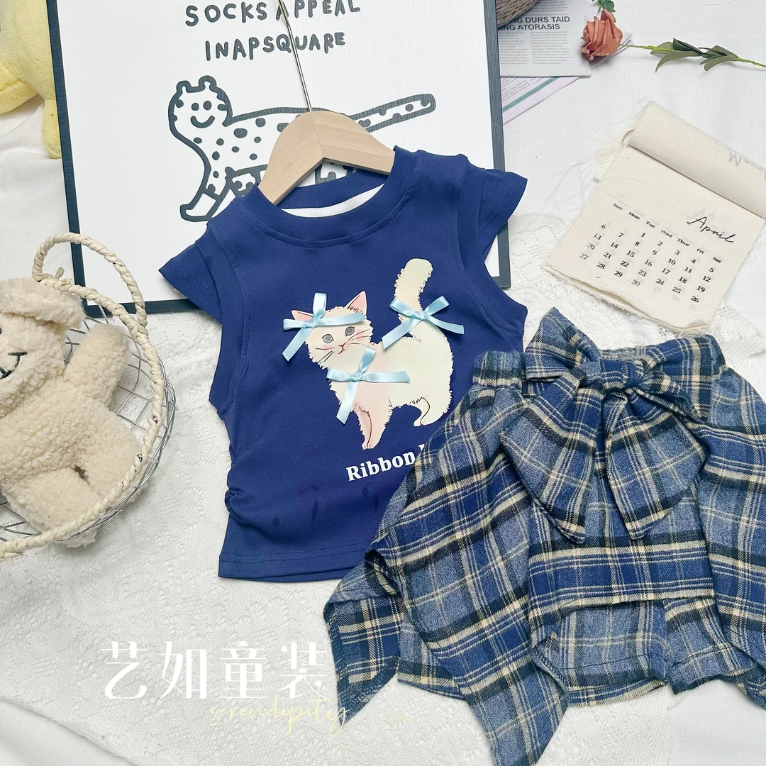 番茄家*夏季上新蝴蝶结小猫套装D-W504