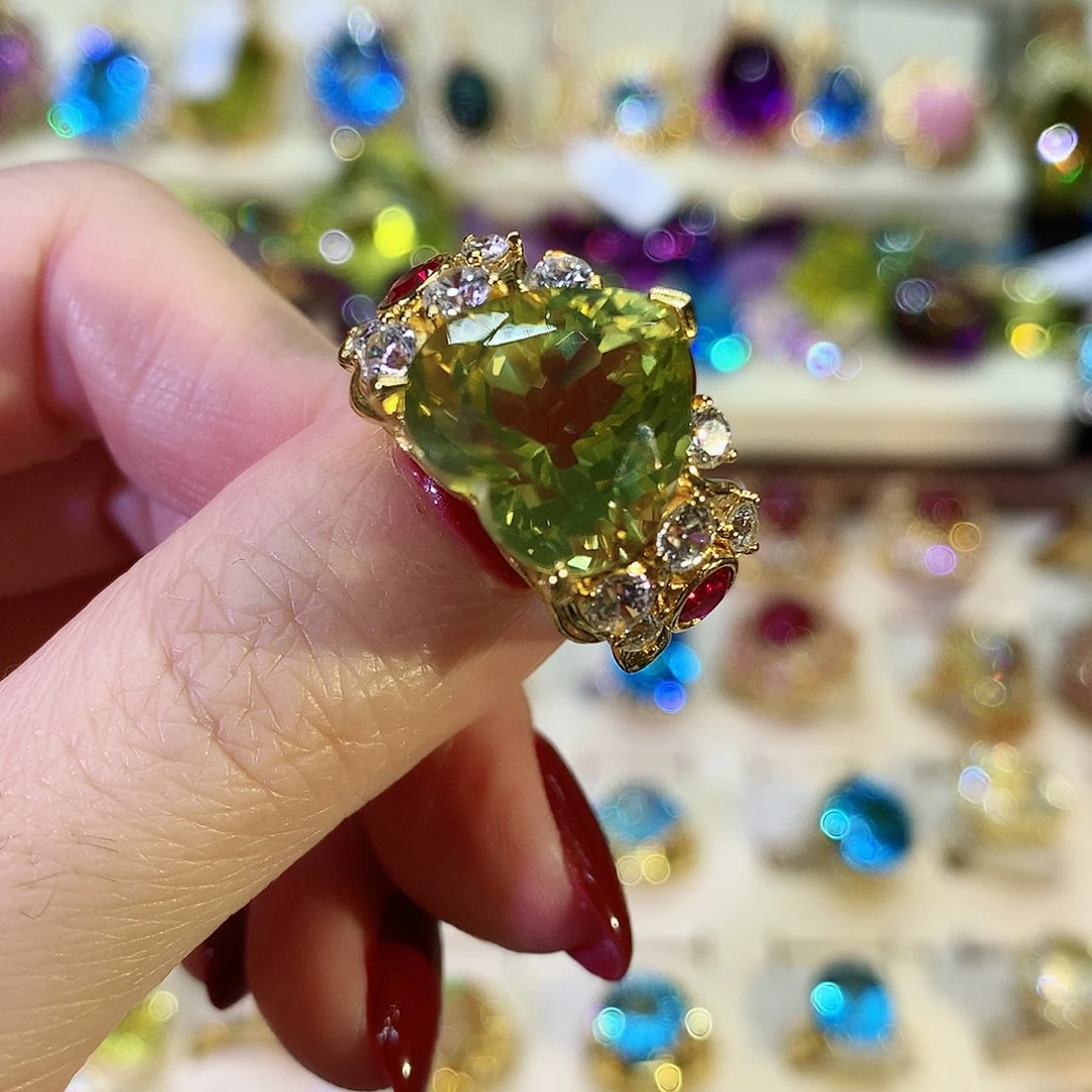 黄晶戒指银S925镀金镶嵌