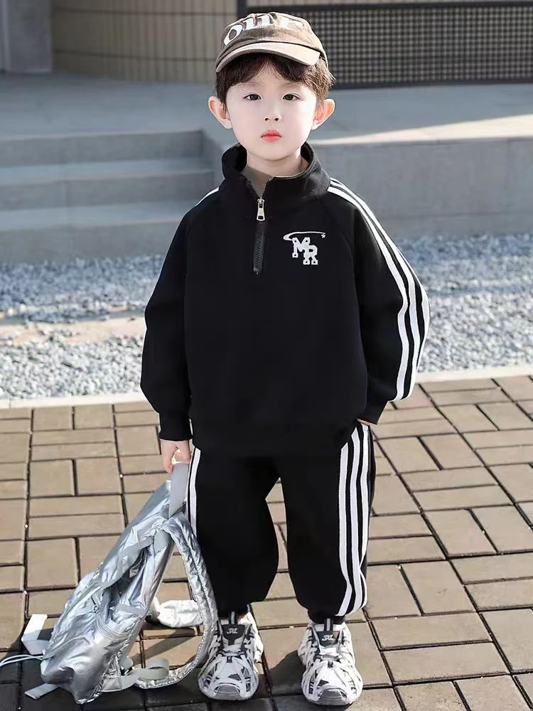男童学院风半拉链套装25新款休闲时尚春秋季帅气儿童长袖两件套