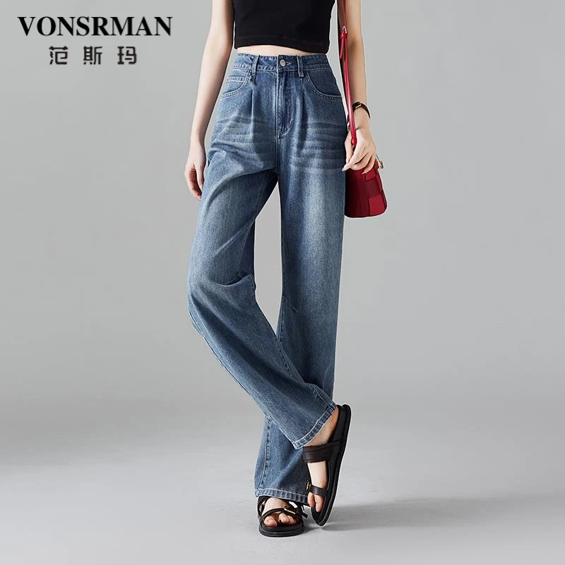 时尚显瘦直筒牛仔裤女装2025夏季新款流行高腰宽松休闲薄款裤子潮
