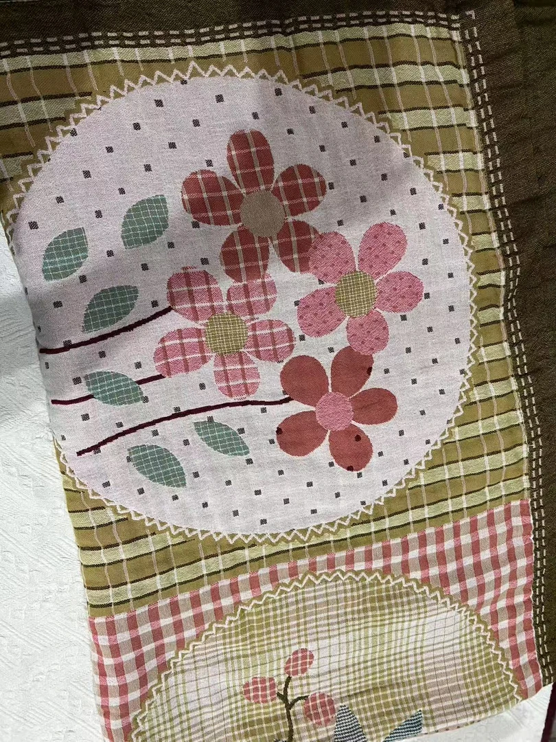 【贴布花】纯棉4层纱布1.5米*2米四季通用成人色纱提花纱布毛巾被
