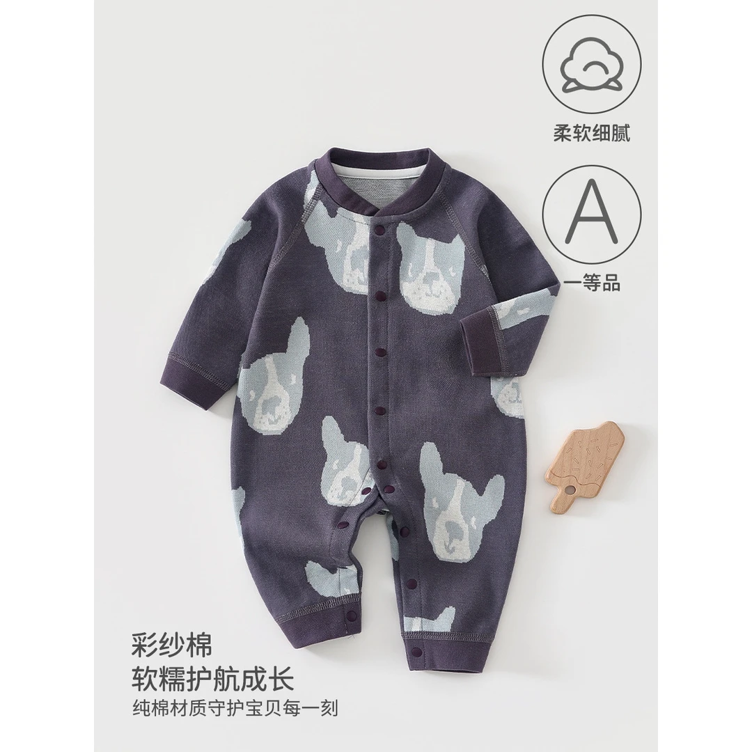 婴儿连体衣纯棉a类春秋季宝宝衣服彩棉无骨哈衣可爱新生儿爬爬服