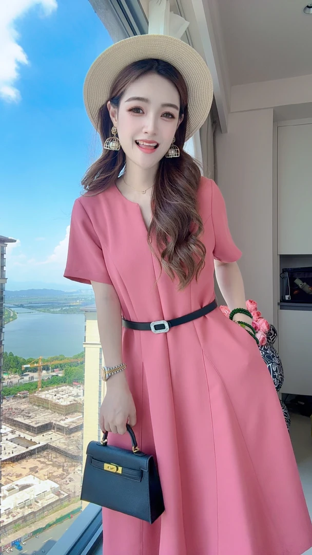 【佩里月光】全单层极简轻奢名媛风洋气时尚显瘦连衣裙LW25008