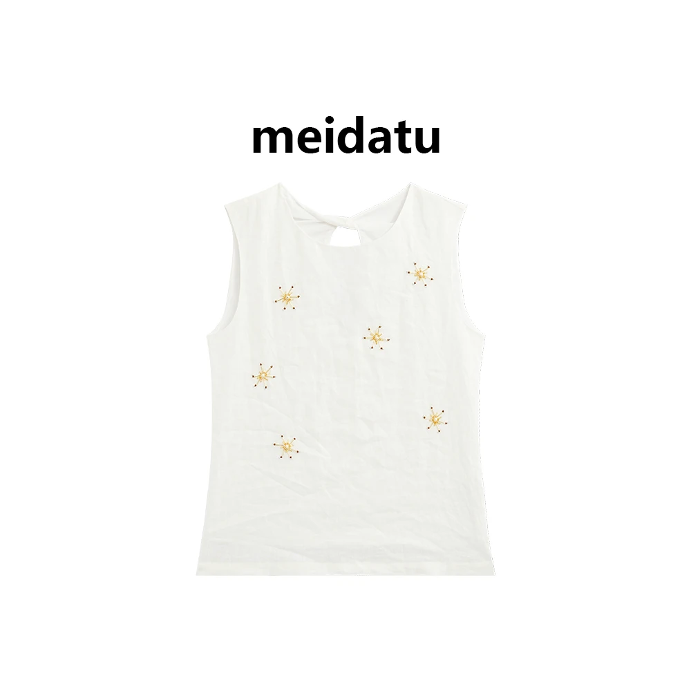 美哒兔（星芒素缀）重工花朵钉珠无袖上衣CD719-H