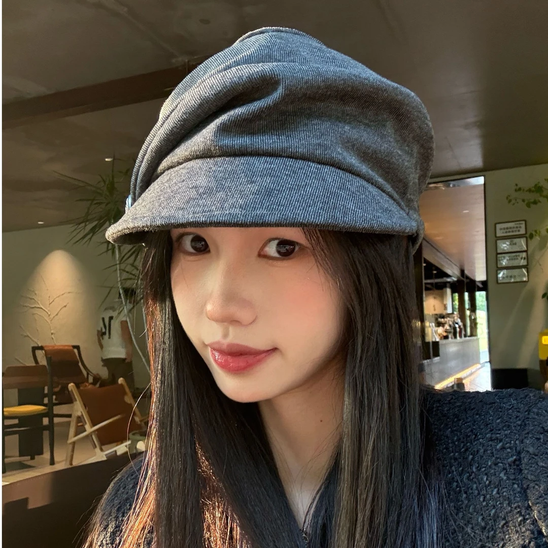 秋冬贝雷帽山本风褶皱帽女复古帽子平顶画家帽百搭时尚日系