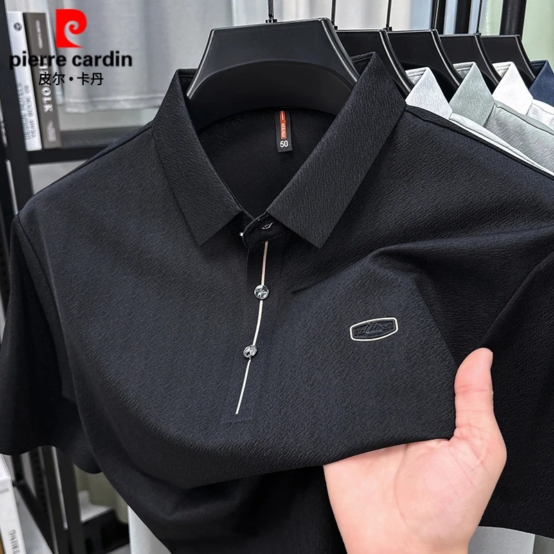 皮尔卡丹夏季男士冰丝polo衫休闲百搭t恤无痕透气爸爸装中青年T恤