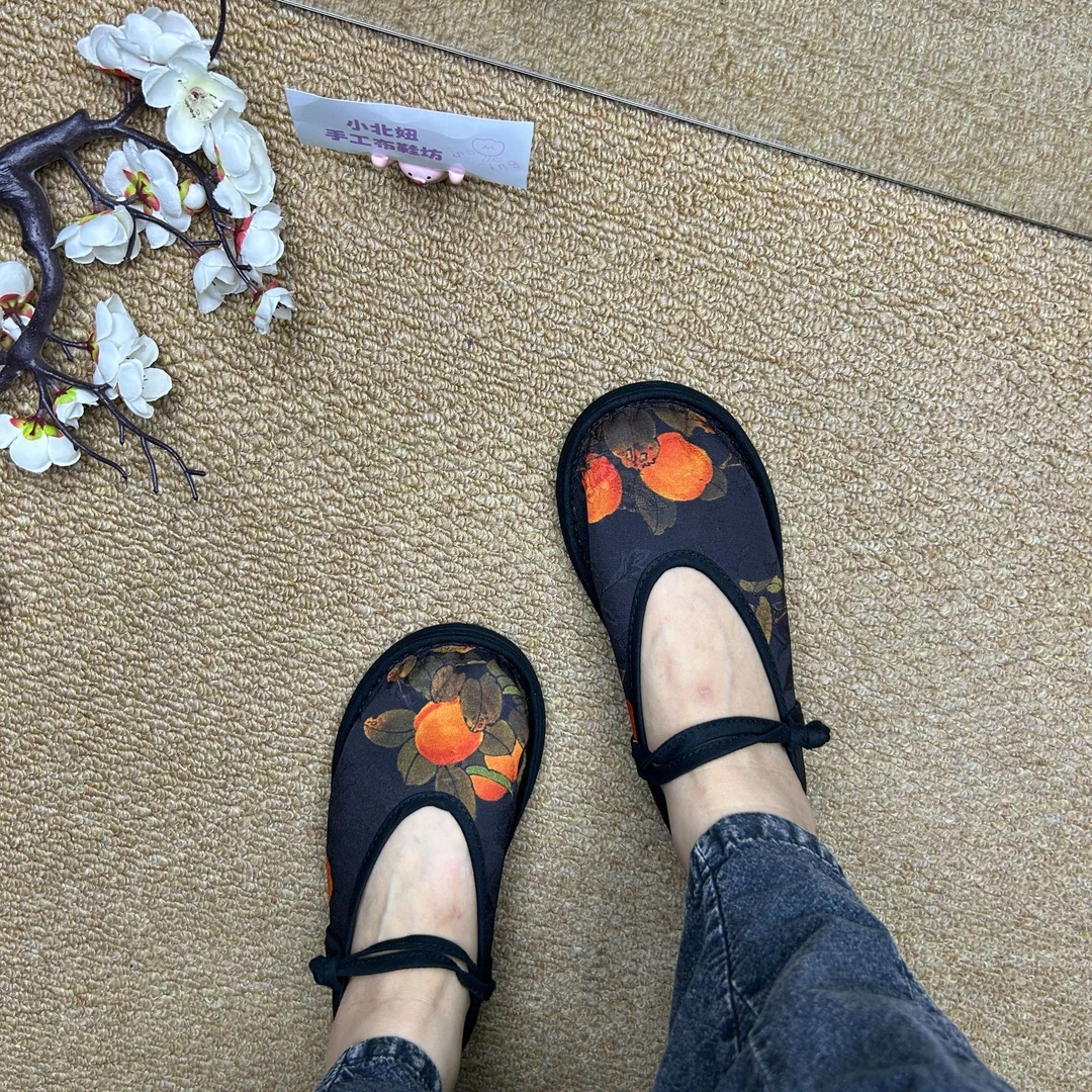 小北妞柿柿如意盘扣千层底布鞋休闲透气软底布鞋女单鞋妈妈鞋
