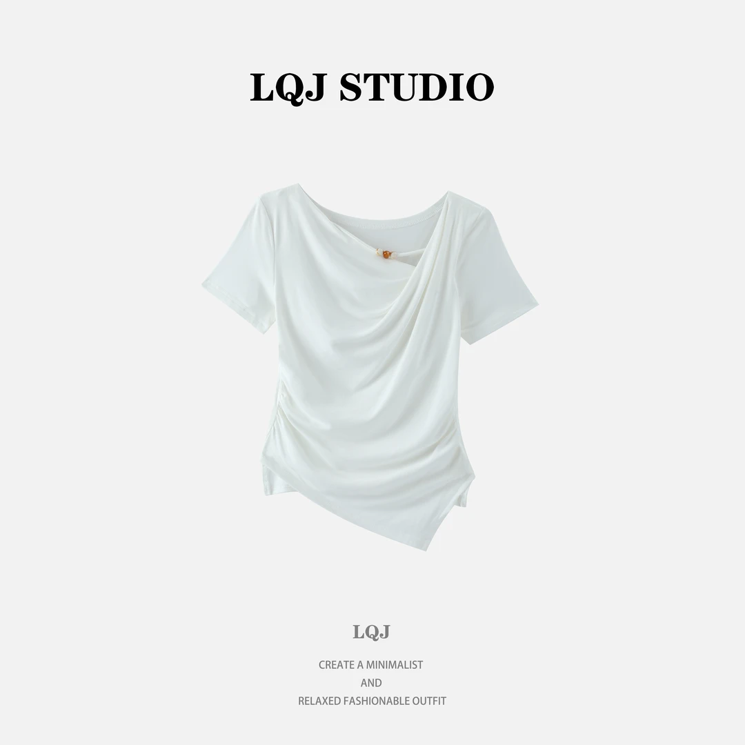 短袖修身型纯欲风通勤不规则T恤YA25214T001