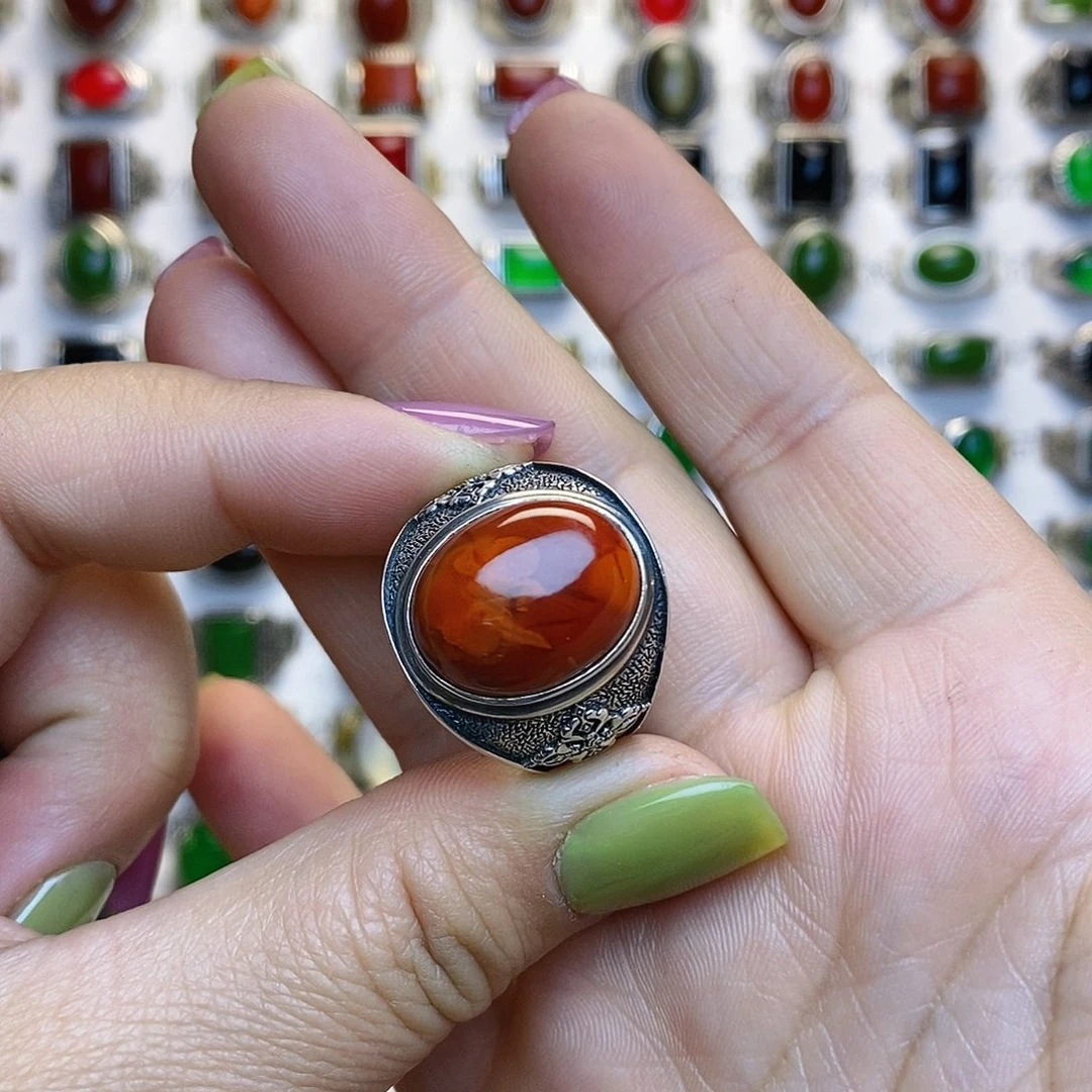 南红玛瑙戒指银S925镶嵌广****．