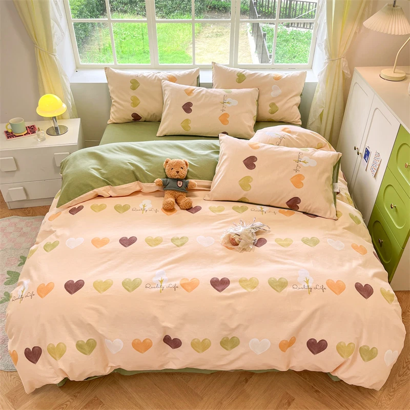 新款100%全棉磨毛印花四件套单人双人学生宿舍