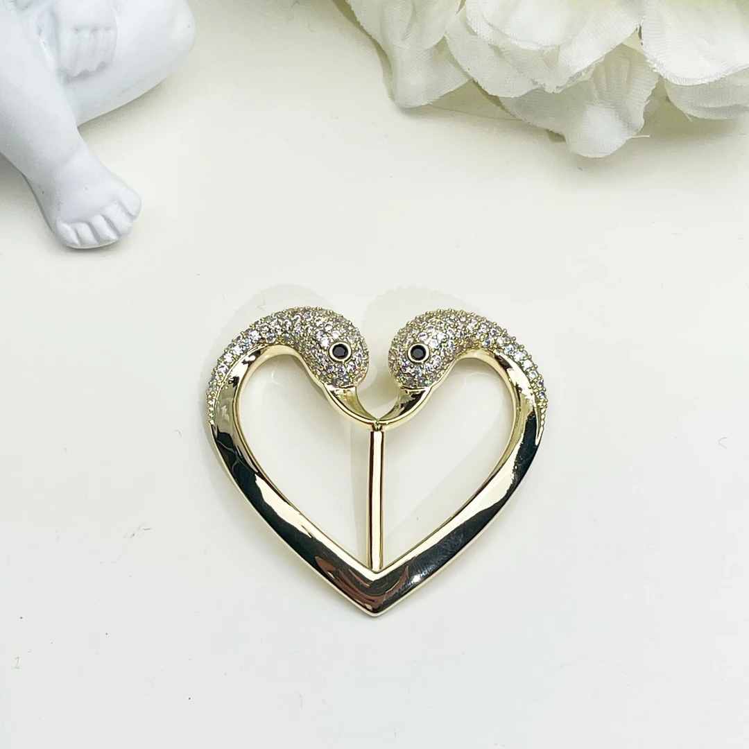 铜合金合成锆石胸针 FL880天鹅颈爱心多功能丝巾扣胸针