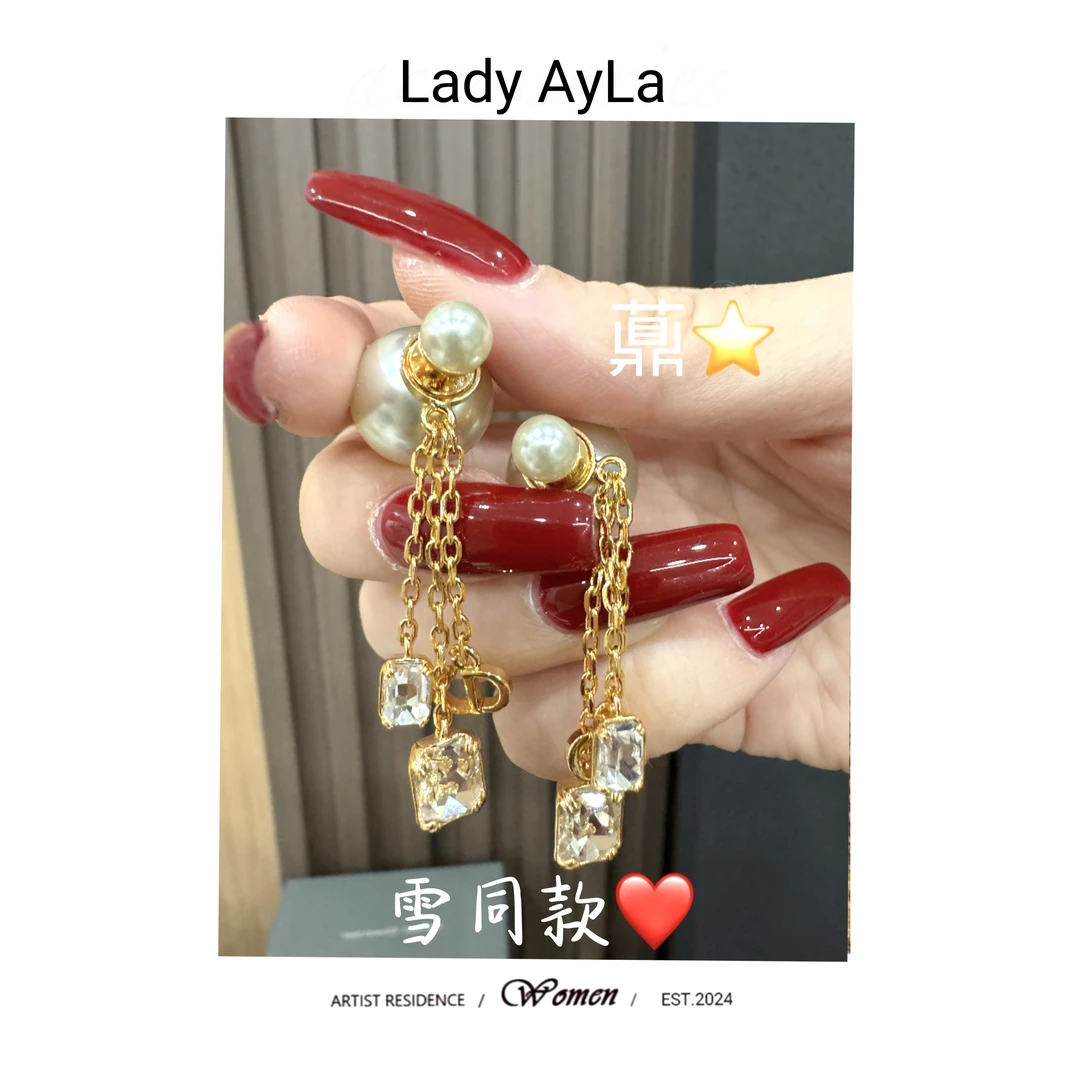 铜合金仿珍珠耳饰 CD流苏小方形轻奢时尚耳钉AL1138