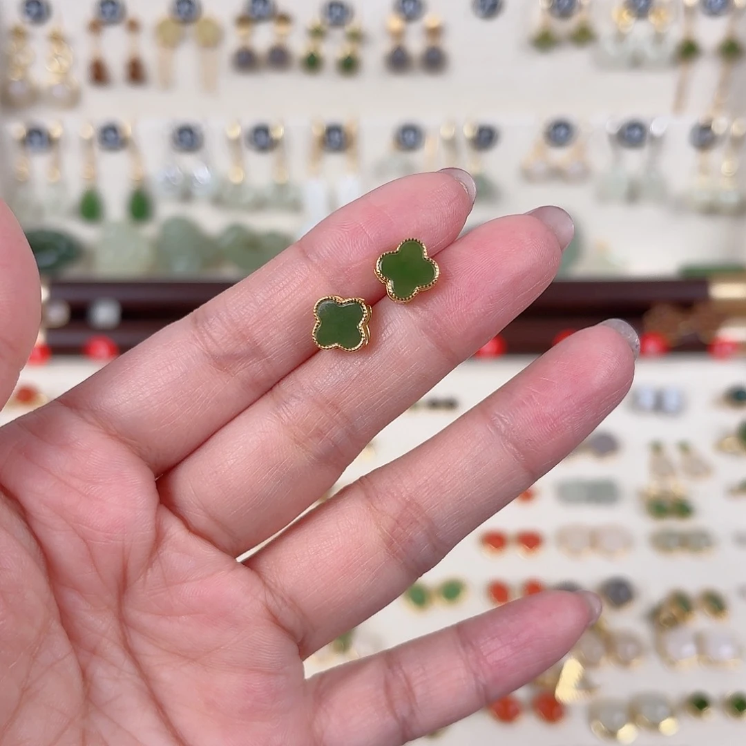 银S925镶嵌和田玉耳饰