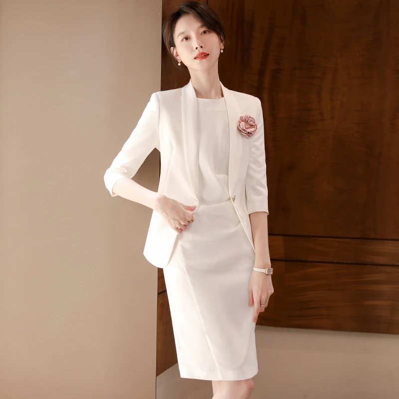 白色西装连衣裙2025夏季新款职业套装气质五分袖西服正装女工作服