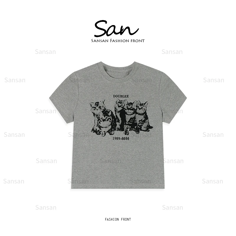 【SANSAN】"小花猫“轻奢百搭休闲夏季时尚小众短袖DY-4613