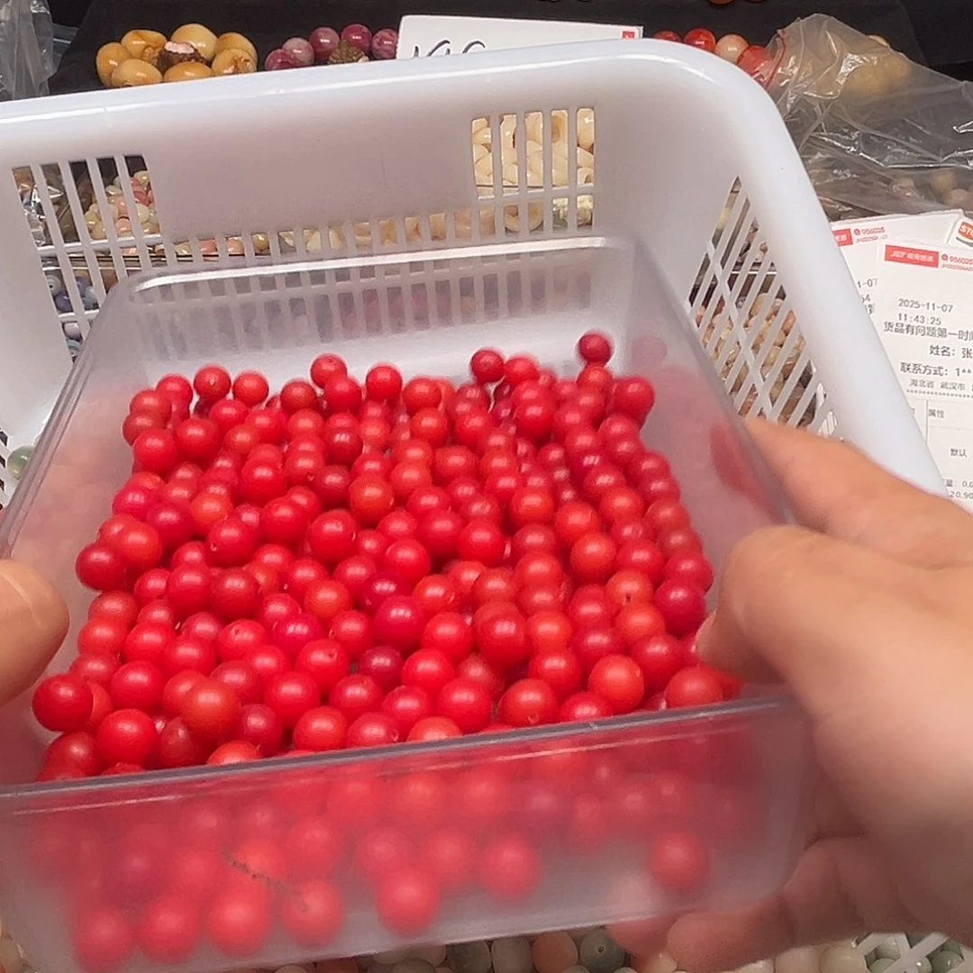 菩提根/象牙果手串120颗12尺寸红色圆珠