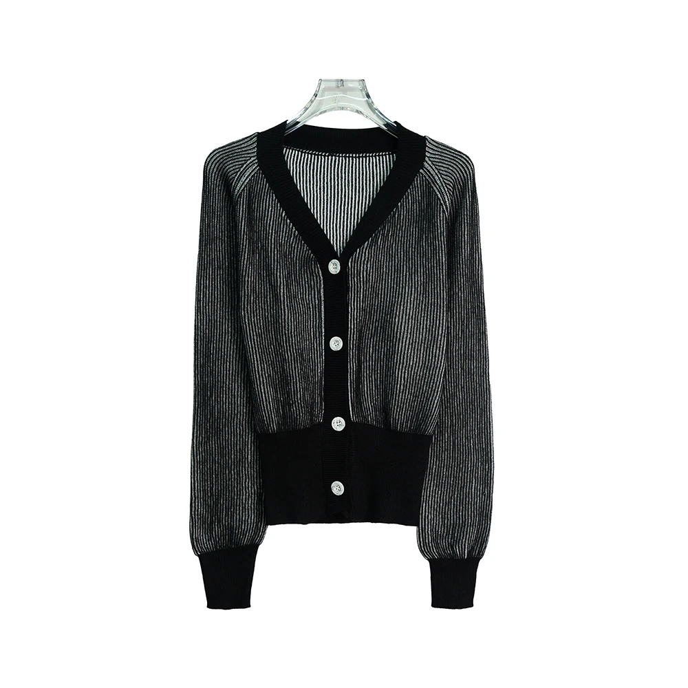 X1120 法式高级感条纹春季长袖开衫毛衣外套3Q