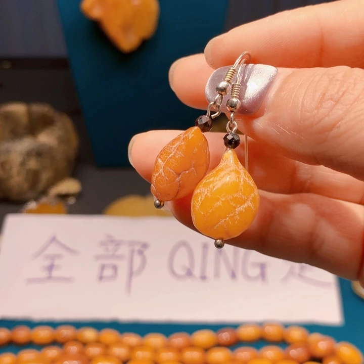 琥珀未镶嵌耳饰波兰设计款琥珀蜜蜡