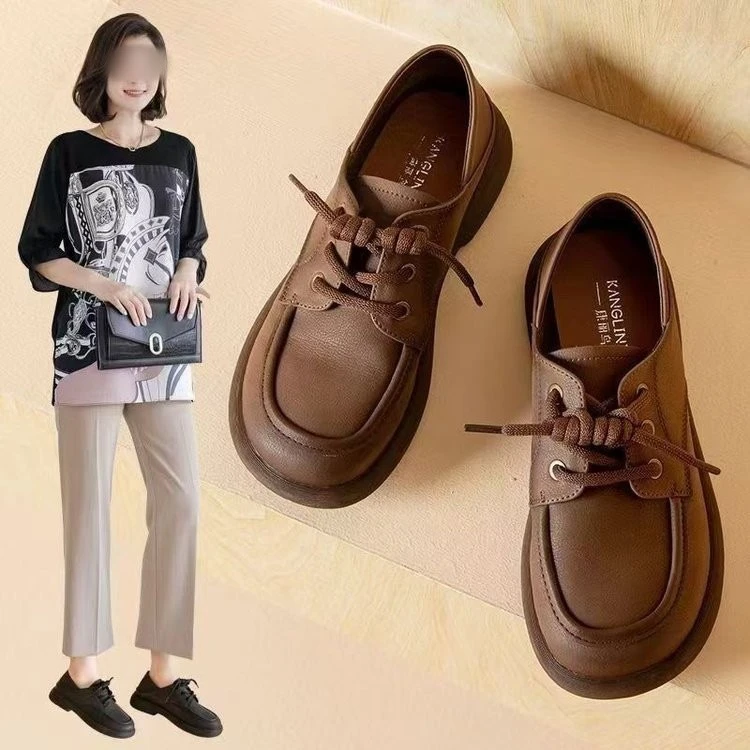 卓诗尼平底英伦风小皮鞋2025秋季新款系带两穿乐鞋久站不累工