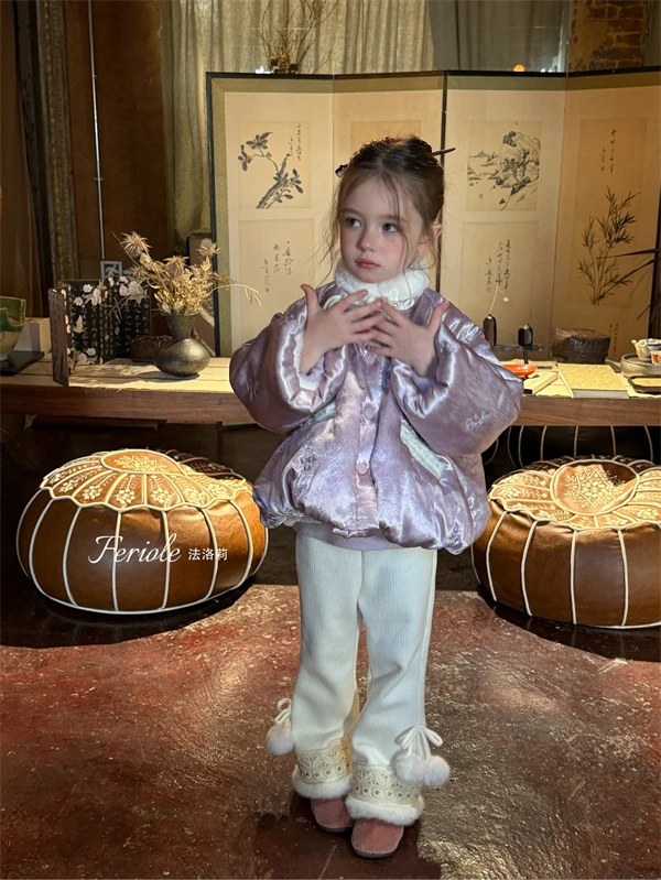 【吉祥如意】FLL·25冬~女童年服毛毛领刺绣外套棉服54008（童装汉服）