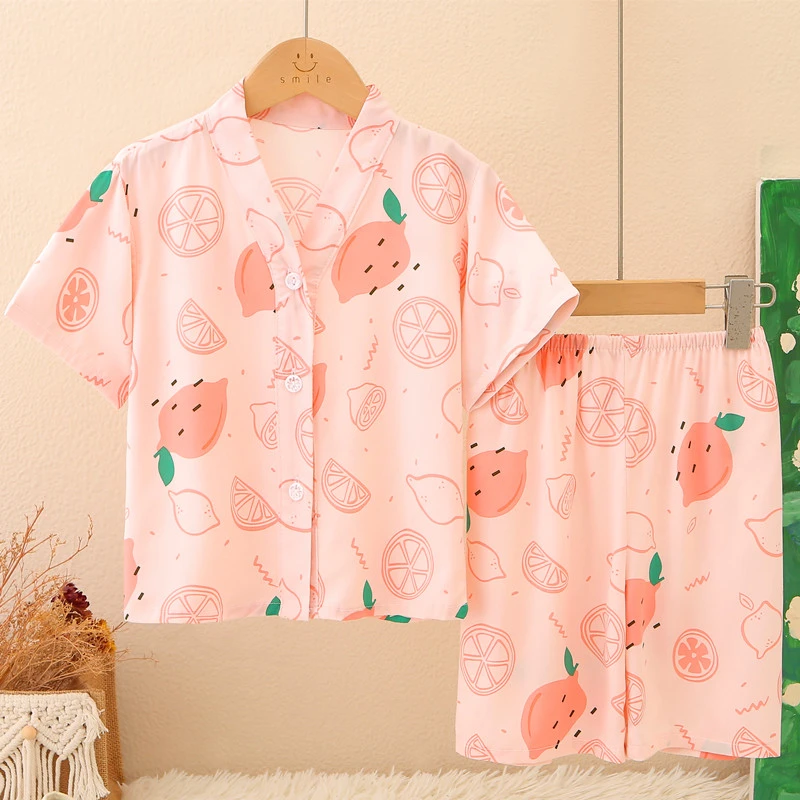 夏季薄款儿童棉绸睡衣男女宝宝短袖短裤绵绸夏天儿童睡衣夏季薄款