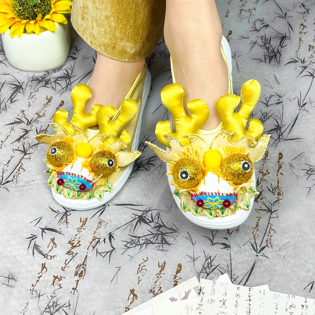 欣锦色非遗手工龙头鞋千层底布鞋单鞋休闲夏季透气软底平底浅口网